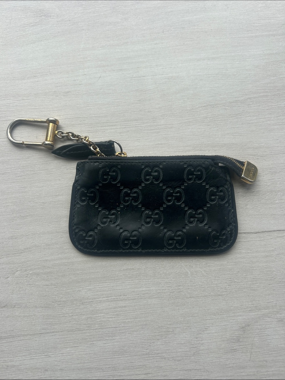 Gucci Black Embossed GG Leather Key & Card Holder with Gold Hardware